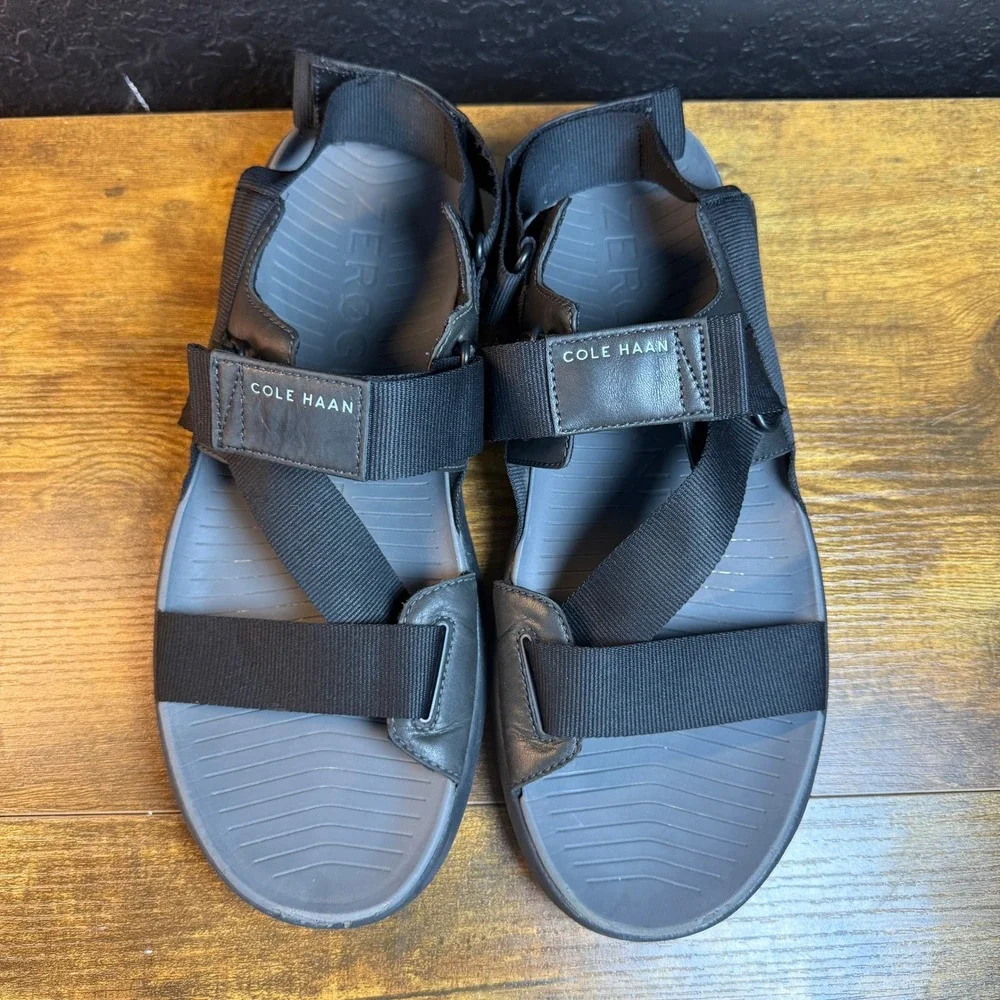 Cole Haan Zerogrand All-Day C30693 Black Nylon Leather Sport Sandal Mens 12
